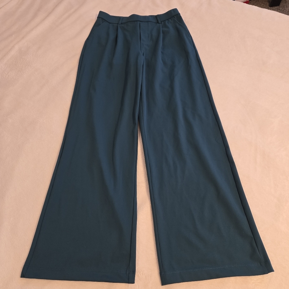 Halara Women's High Rise Wide Straight Leg Pants Teal Size Medium - Picture 11 of 11